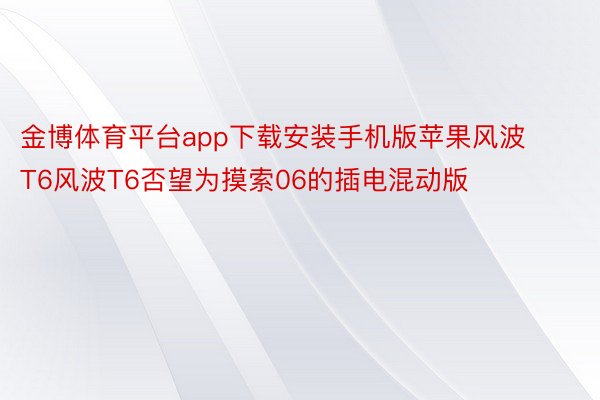 金博体育平台app下载安装手机版苹果风波T6风波T6否望为摸索06的插电混动版