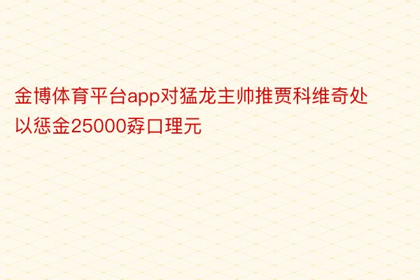 金博体育平台app对猛龙主帅推贾科维奇处以惩金25000孬口理元